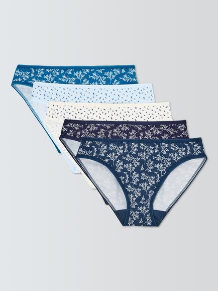 John Lewis Floral Print Cotton Rich Bikini Knickers, Pack of 5, Multi, Multi