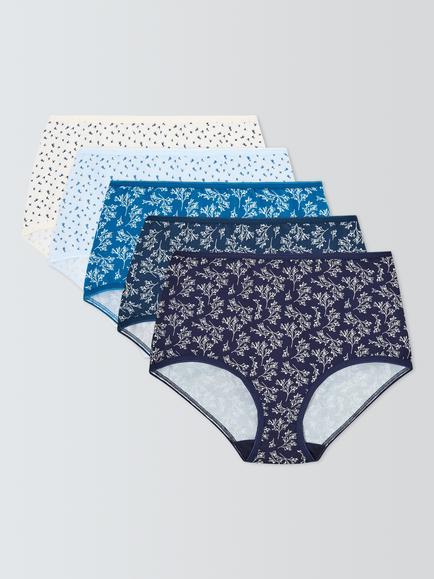 John Lewis Floral Print Cotton Rich Full Briefs, Pack of 5, Multi, Multi