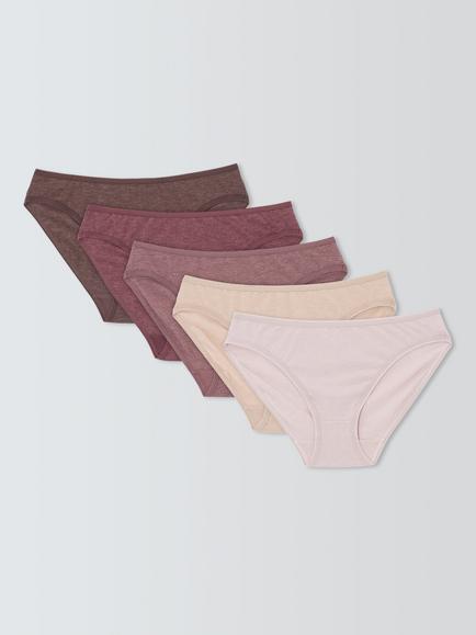 John Lewis Marl Bikini Knickers, Pack of 5, Neutral Mix, Neutral Mix