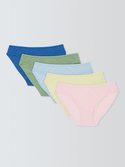 John Lewis Marl Bikini Knickers, Pack of 5, Blue/Yellow Mix, Blue/Yellow Mix