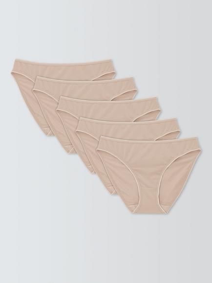 John Lewis Microfibre Bikini Knickers, Pack of 5, Almond, Almond