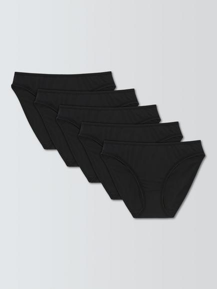 John Lewis Microfibre Bikini Knickers, Pack of 5, Black, Black