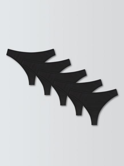 John Lewis Microfibre Thong, Pack of 5, Black, Black