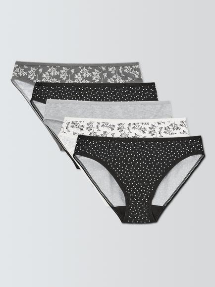 John Lewis Spots Print Cotton Rich Bikini Knickers, Pack of 5, Multi, Multi