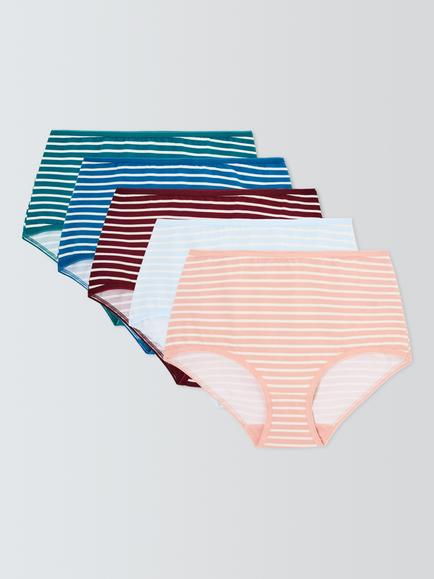 John Lewis Stripe Print Cotton Rich Full Briefs, Pack of 5, Multi, Multi