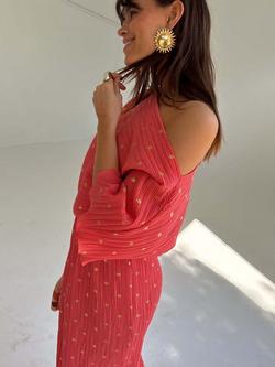 Never Fully Dressed Tilly Plisse Off Shoulder Dress - view 2, Coral/Gold