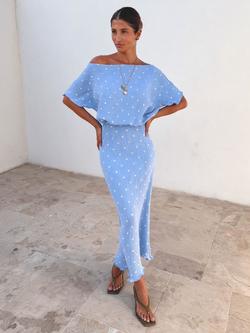 Never Fully Dressed Tilly Fleck Print Dress, Light Blue, Light Blue