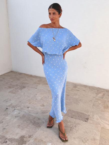Never Fully Dressed Tilly Fleck Print Dress, Light Blue, Light Blue