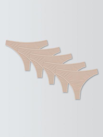 John Lewis Microfibre Thong, Pack of 5, Almond, Almond