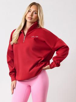 Gym King Script Mindset Zip Neck Top, Scarlett Red