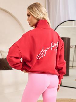 Gym King Script Mindset Zip Neck Top - view 2, Scarlett Red