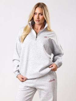 Gym King Script Mindset Zip Neck Top, Snow Marl