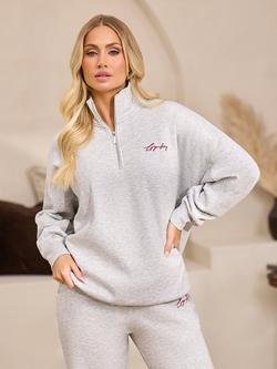 Gym King Script Mindset Zip Neck Top - view 2, Snow Marl