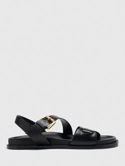 Whistles Asymmetric Buckle Leather Strappy Sandals, Black, Black