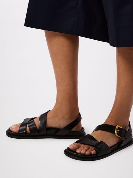 Whistles Asymmetric Buckle Leather Strappy Sandals, Black - view 2, Black