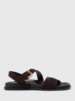 Whistles Asymmetric Buckle Suede Strappy Sandals, Chocolate, Chocolate