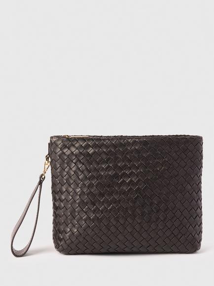 Whistles Avah Woven Leather Clutch Bag, Black, Black