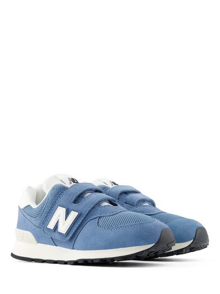 New Balance Kids' 574 Hook-and-Loop Suede Trainers, Heron Blue - view 2, Heron Blue