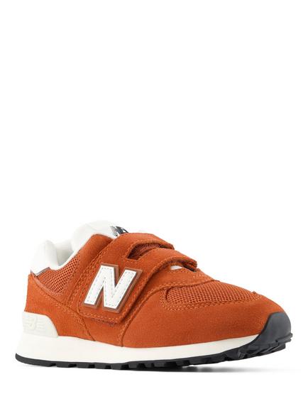 New Balance Kids' 574 Suede and Mesh Trainers, Maple/Sea Salt - view 2, Maple/Sea Salt