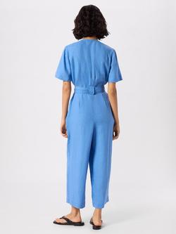 Whistles Fiona Linen Button Front Jumpsuit, Blue - view 2, Blue