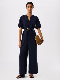 Whistles Tie Waist Wide Leg Jumpsuit, Navy, Navy