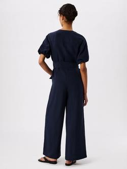 Whistles Tie Waist Wide Leg Jumpsuit, Navy - view 2, Navy