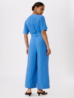 Whistles Petite Fiona Linen Button Front Jumpsuit, Blue - view 2, Blue
