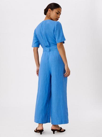 Whistles Petite Fiona Linen Button Front Jumpsuit, Blue - view 2, Blue