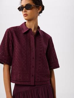 Whistles Broderie Cotton Shirt, Plum, Plum