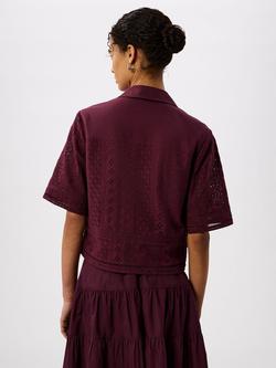 Whistles Broderie Cotton Shirt, Plum - view 2, Plum