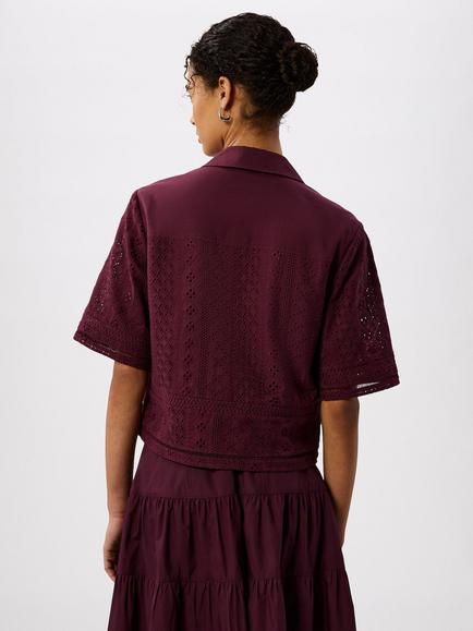 Whistles Broderie Cotton Shirt, Plum - view 2, Plum