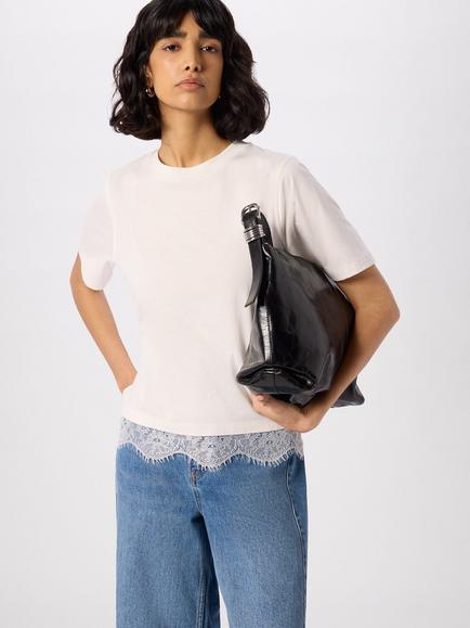 Whistles Lace Trim Detail T-Shirt, Ivory, Ivory