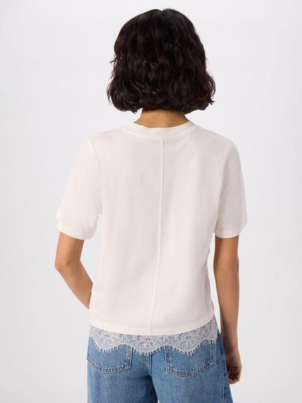 Whistles Lace Trim Detail T-Shirt, Ivory - view 2, Ivory