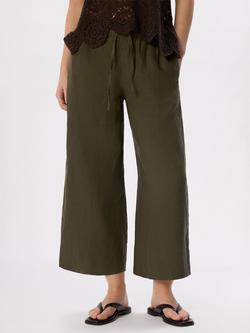 Whistles Elastic Waist Pure Linen Trousers, Khaki, Khaki