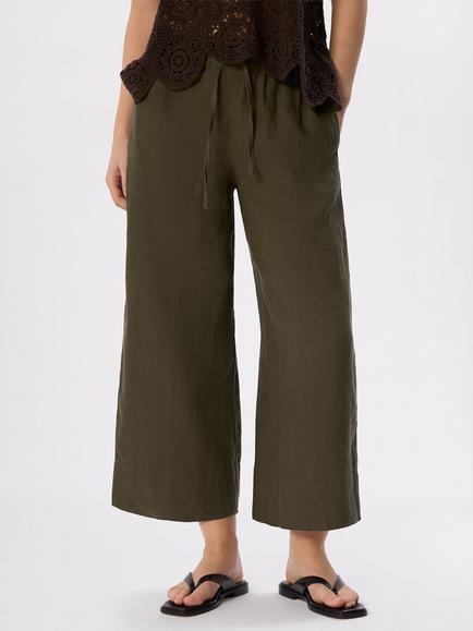 Whistles Elastic Waist Pure Linen Trousers, Khaki, Khaki