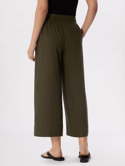 Whistles Elastic Waist Pure Linen Trousers, Khaki - view 2, Khaki