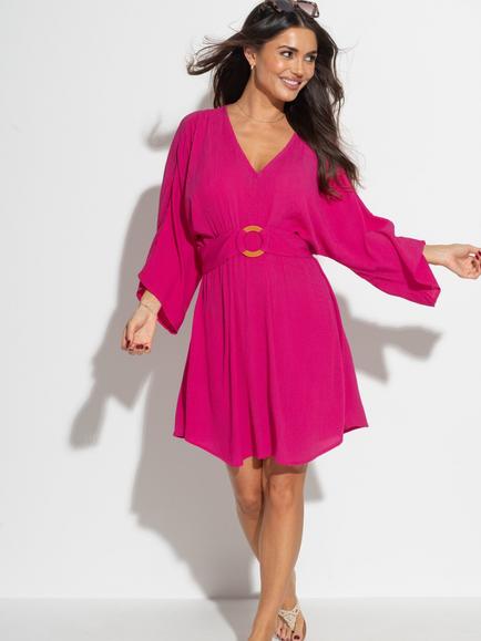 Pour Moi Crinkle O-Ring Woven Beach Kaftan, Fuchsia, Fuchsia
