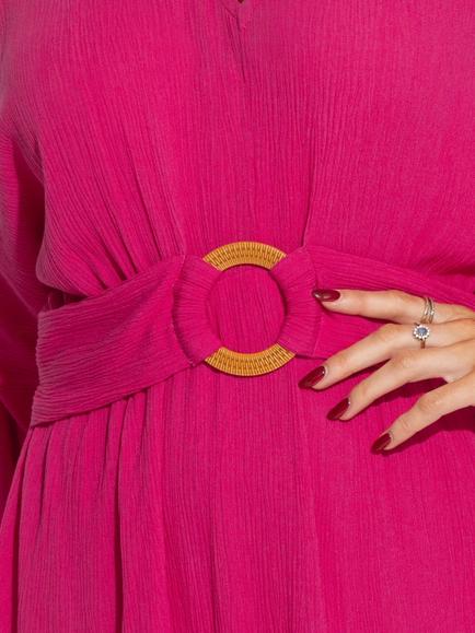 Pour Moi Crinkle O-Ring Woven Beach Kaftan, Fuchsia - view 2, Fuchsia