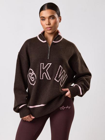 Gym King Knockout Zip Neck Top, Espresso, Espresso