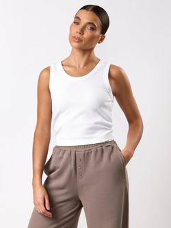 Gym King Waffle Crop Tank Top, White, White