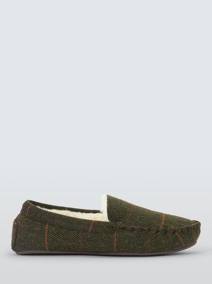 John Lewis Orkney Slippers, Green Tweed, Green Tweed