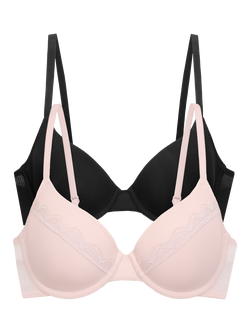 Dorina Jana Padded Demi Bra, Pack of 2, Pink/Black, Pink/Black