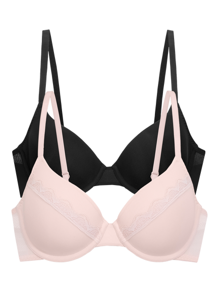 Dorina Jana Padded Demi Bra, Pack of 2, Pink/Black, Pink/Black
