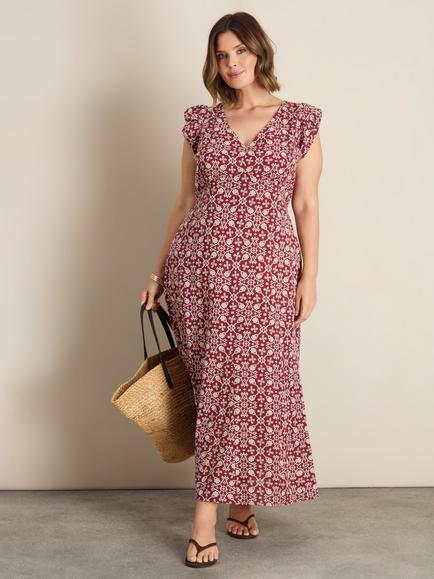 Live Unlimited V-Neck Boho Floral Maxi Dress, Red, Red