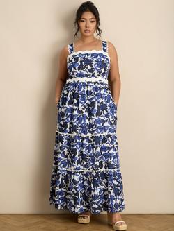 Live Unlimited Floral Scallop Strap Maxi Dress, Blue, Blue