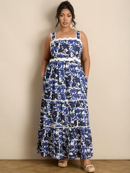 Live Unlimited Floral Scallop Strap Maxi Dress, Blue, Blue