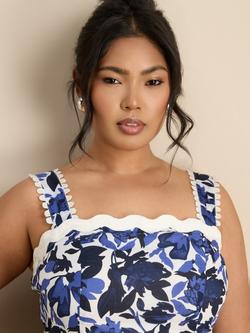 Live Unlimited Floral Scallop Strap Maxi Dress, Blue - view 2, Blue