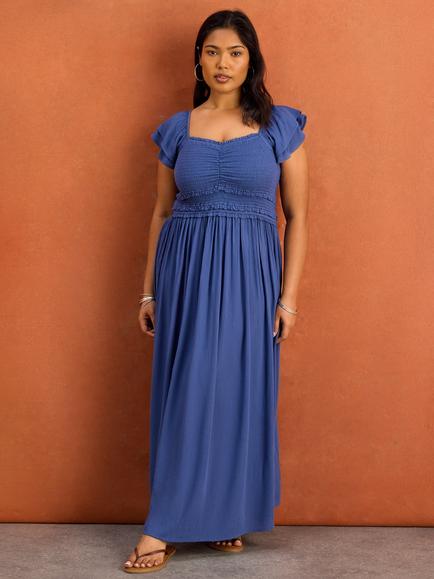 Live Unlimited Smocked Crinkle Maxi Dress, Blue - view 2, Blue