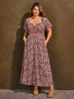 Live Unlimited Ruched Floral Midaxi Dress, Red, Red