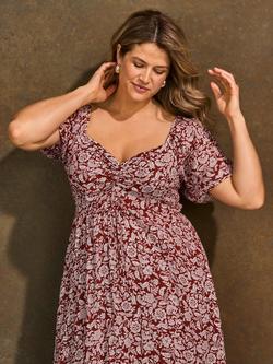Live Unlimited Ruched Floral Midaxi Dress, Red - view 2, Red